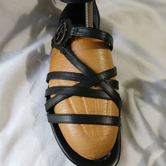 Sam & Libby Sandals W 7 Black Reed Strappy Flat Back Zip Casual Faux Leather - Picture 2 of 16